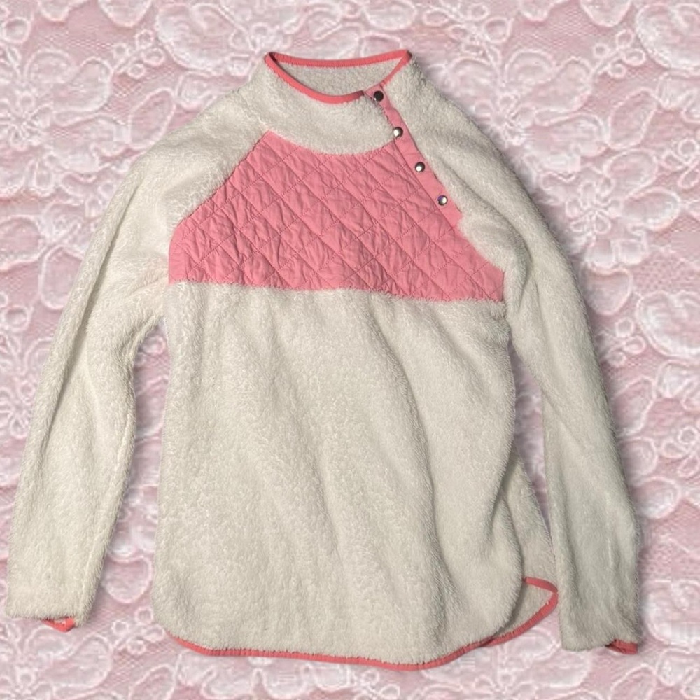 Pink Lily Blush and White Fleece Top